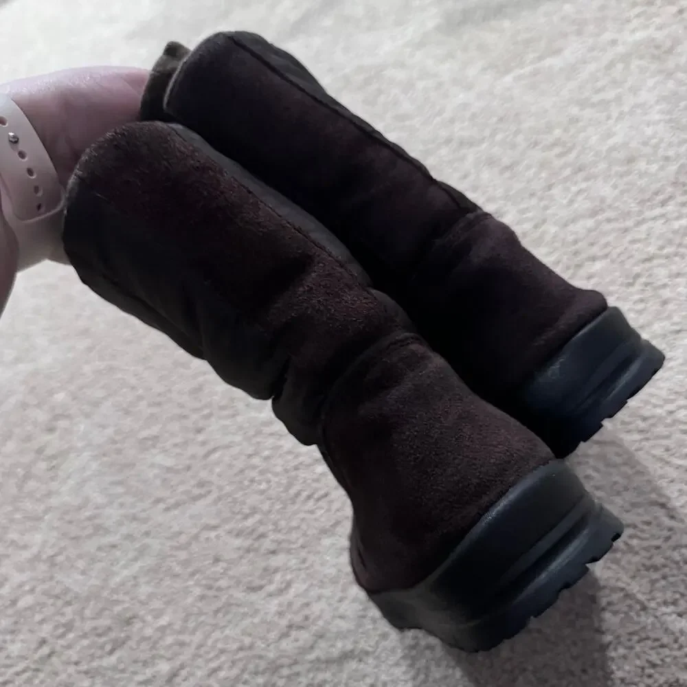 Lands End Commuter Suede Leather Brown Winter Pull On Boots Women's Size 9.5
